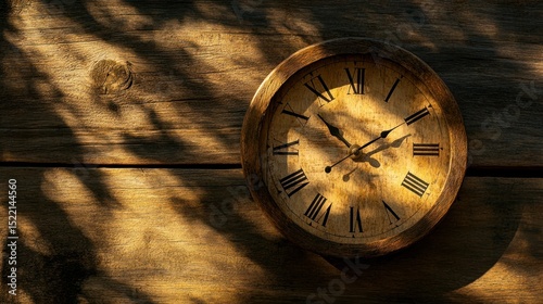 Wallpaper Mural A wooden clock casting a shadow on a wooden surface Torontodigital.ca