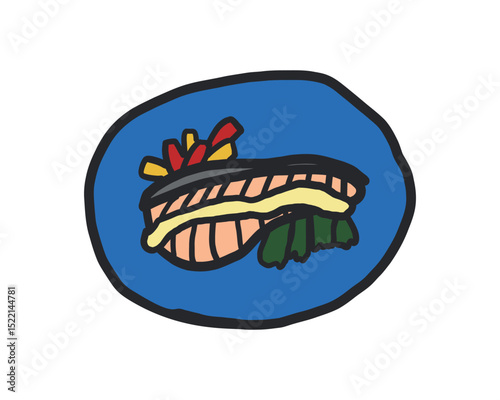 鮭のムニエルのラフな線あり手描きイラスト