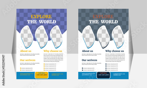 Modern poster travel flyer design,Editable tour poster template with brush stroke set,
