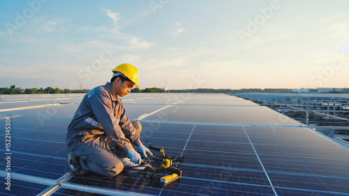 Solar Panel Technician: A skilled technician meticulously installs solar panels on a rooftop, harnessing the power of the sun and contributing to a sustainable energy future.
