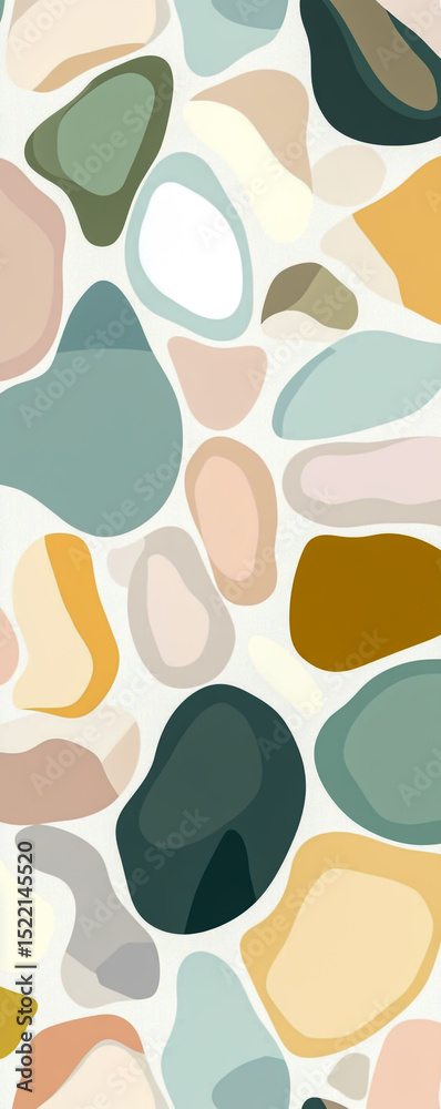 Fototapeta premium An abstract background featuring light pastel colors and soft, rounded shapes like pebbles, creating a soothing, organic texture with a modern aesthetic.