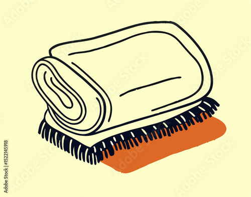 Rolled-up Blanket on a Rug, Simple Line Drawing