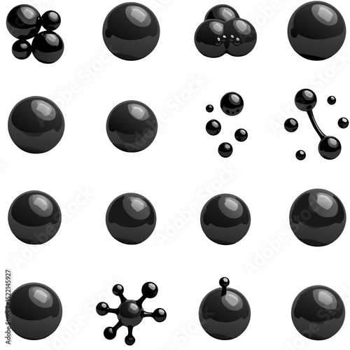 Black Spheres Array Abstract Design on Dark Background for Digital Graphic Design