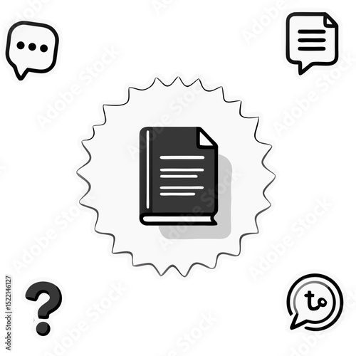 Conceptual Image of a Book Surrounded by Communication and Information Icons