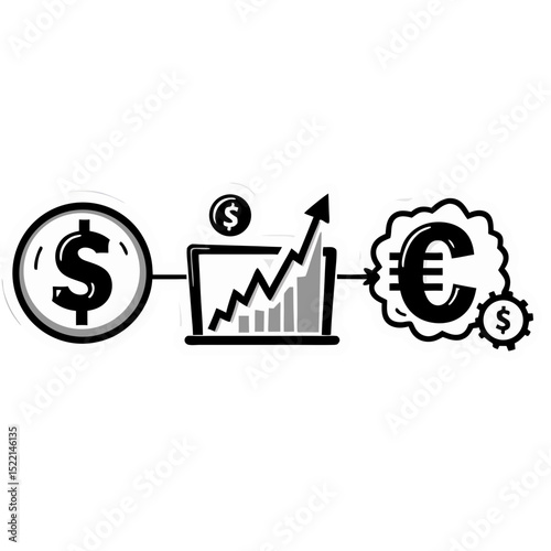 Financial process graphic depicting dollar exchange growth, computer and euro symbol