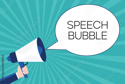 Hand holding megaphone with speech bubble