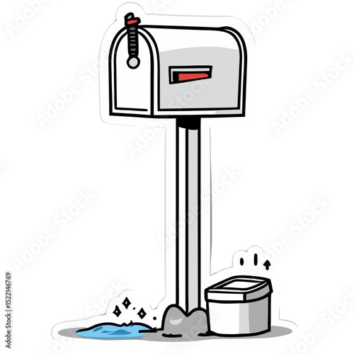 Illustration of a White Mailbox with a Trash Can, Perfect for Graphic Designs