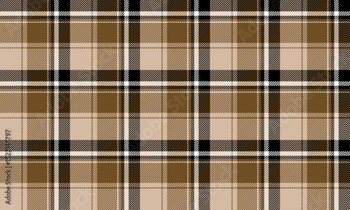 Seamless plaid fabric pattern, cream, brown, black, white for textiles and clothing design, skirts, pants, adding classic and contemporary style charm perfectly.