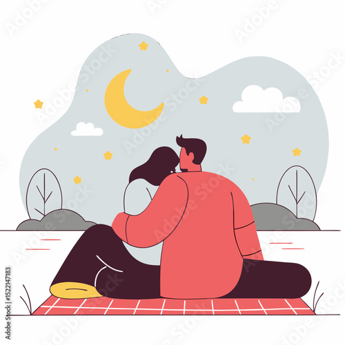Couple Floating in the Sky. A vector art with a white background. Generative AI.