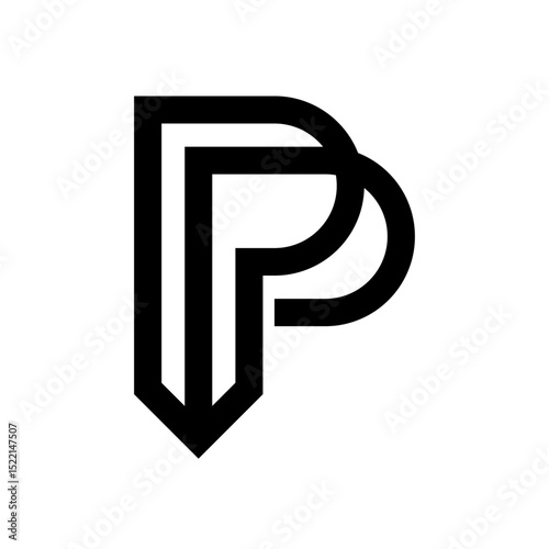 Minimal PP logo line vector double P pencil
