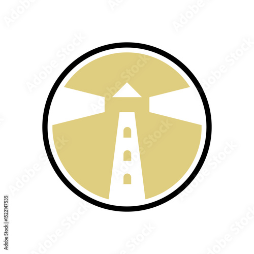Minimal lighthouse logo with light using negative space