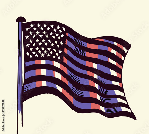 Waving Thin Blue Line American Flag Illustration