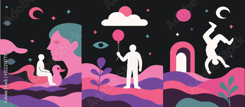 Surreal Dream Landscape with People and Symbols