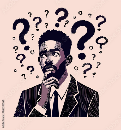 Thoughtful Black Businessman with Questions