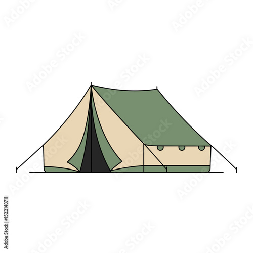 Tent in green and beige colors for camping and outdoor activities  