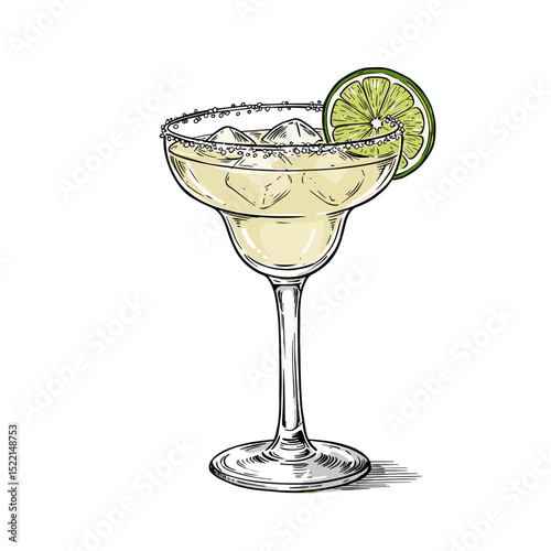 Classic margarita cocktail served in glass with lime garnish  