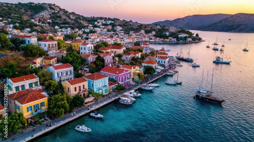 Scenic View of Colorful Houses by the Harbor at Sunset