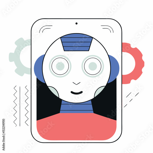 Illustration of a robot inside a device with gears around