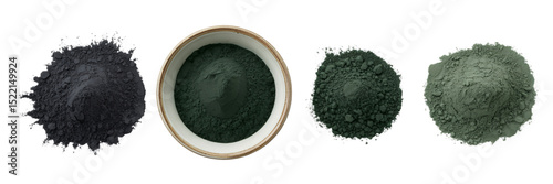 Different types of algae powder spirulina chlorella nutrition supplement superfood healthy lifestyle wellness diet 100g