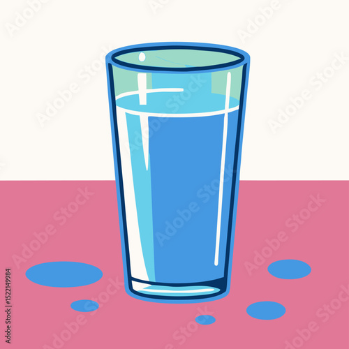 Glass of Water on Pink Surface, Illustration