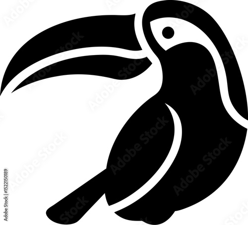 A toucan bird logo, black silhouette on white background, simple and elegant design