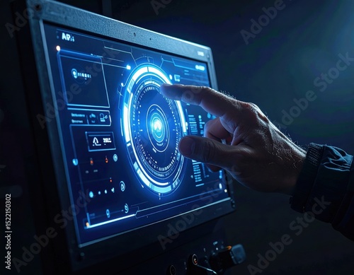 Modern Smart Machine Control Panel with Glowing UI and No Hands Touching Isolated Composition