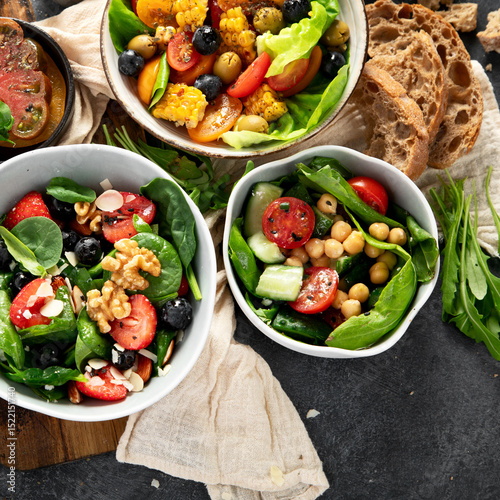 Vegan summer dishes. Healthy and tasty brunch.