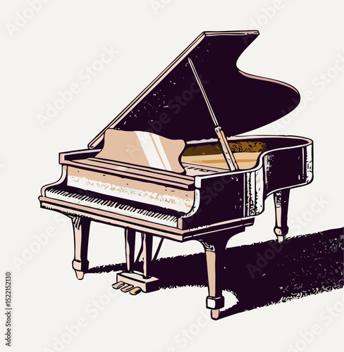 Grand Piano Illustration: Vintage Style Music Instrument