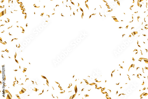 A festive background image featuring falling golden confetti and ribbons scattered across a white space. The shimmering metallic effect gives it an elegant, celebratory feel, ideal for party or event 