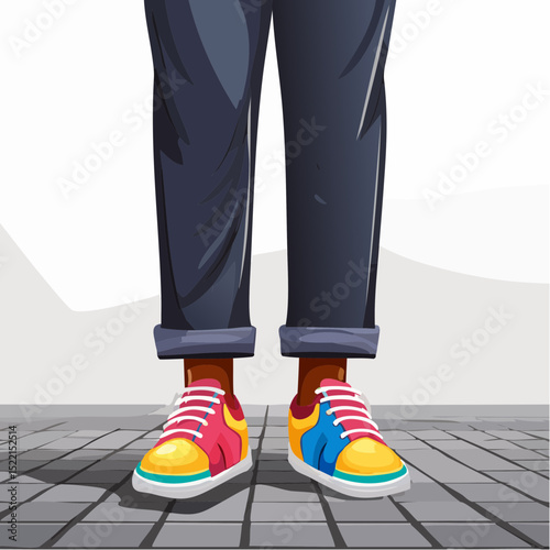 Colorful Sneakers and Dark Jeans A Trendy Footwear Illustration
