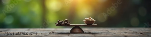 A perfectly balanced scale with weights on either side, symbolizing equilibrium and harmony  Ideal for concepts of justice, equality, stability, and mindfulness  ,  serenity,  measured,  equality