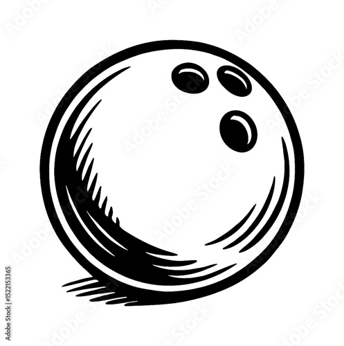 Isolated Black and White Bowling Ball Icon with Three Finger Holes Vector Illustration