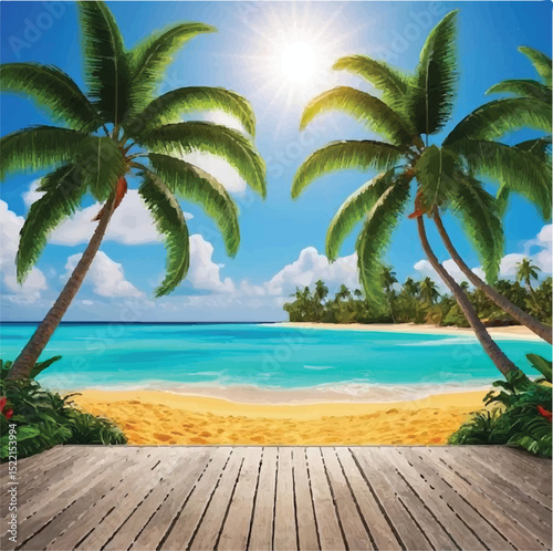 Free Download of Summer Ocean View Background - Summer Vacation Background – Free Vector Template for Download - Sunset at the Beach – Free Summer Background in Vector