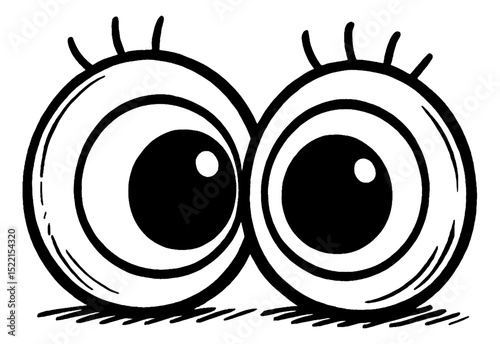 Cartoonish eyes illustration with exaggerated eyelashes in black and white vector art