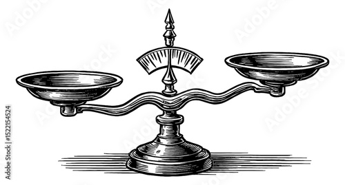 Elegant Balance Scale Engraved Illustration in Black and White for Law and Justice