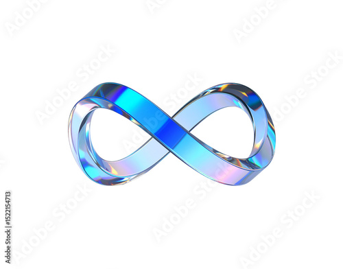 Iridescent Infinity Symbol A Translucent Mobius Strip with Shimmering Blue and Rainbow Hues