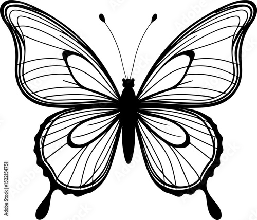 Elegant butterfly outline with delicate wing details, perfect for subtle designs, nature-inspired decor, and sophisticated artistic projects symbolizing grace and transformation.