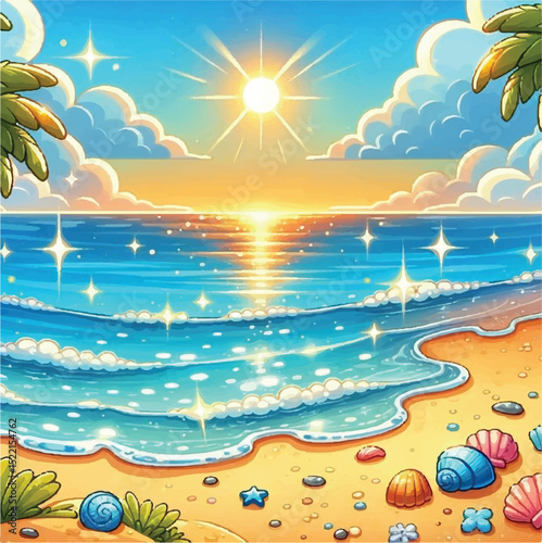 Cute Summer Pattern Background – Free Vector File - Free Abstract Summer Background with Colorful Shapes - Flat Design Summer Landscape – Free Beach Background