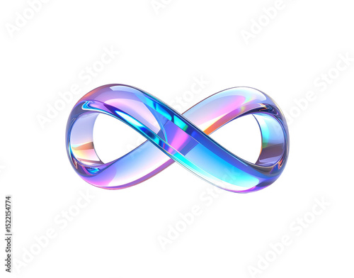 Iridescent Infinity Symbol Glassy Mobius Strip with Vibrant Color Gradients