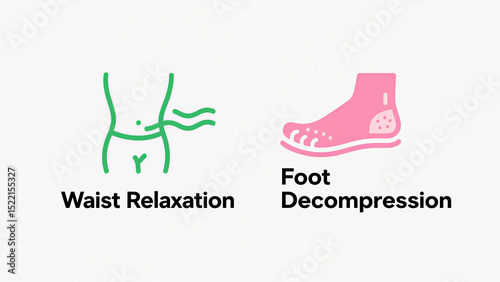 The icon for waist relaxation and foot decompression represents the concept of waist relaxation and foot decompression, suitable for promoting health and massage products.