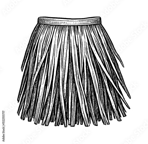 Detailed Hula Skirt in Black and White Engraving Style Illustration for Cultural Design
