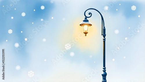 Street Lamp in Snow – Watercolor Winter Night