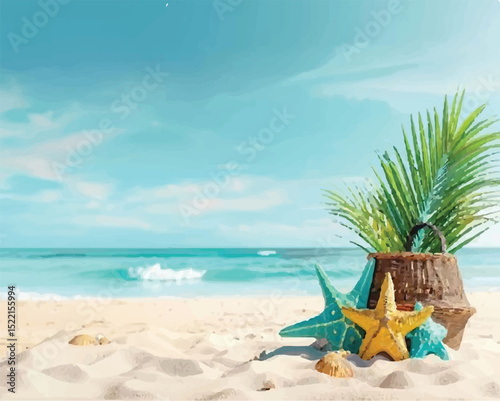 Tropical Summer Background – Free Vector Download Available - Free Download Summer Beach Background in Flat Design Style - Minimalist Summer Background with Palm Trees – Free to Download