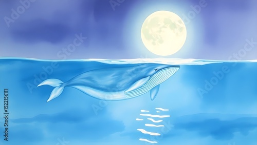Watercolor Whale at Night – Dreamy Ocean Scene