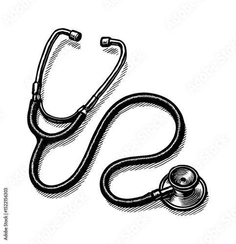 Detailed Engraving Style Illustration of Stethoscope on White Background
