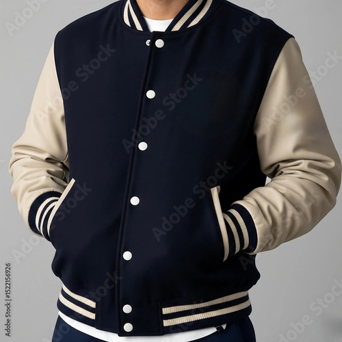 Men's Varsity Jacket - Two-Tone Design - Front View