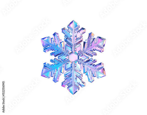 Iridescent Snowflake with Geometric Crystal Structure and Holographic Sheen