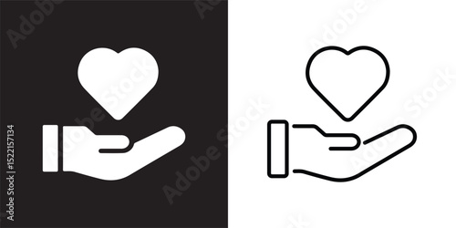 Charity solid and thin line web icon Vector illustration set