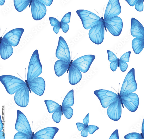 Seamless pattern of many blue butterflies on a transparent  background design