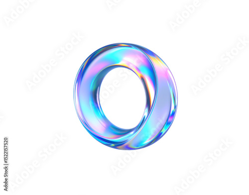 Iridescent Torus A luminous holographic ring with swirling pastel colors and a reflective glassy surface